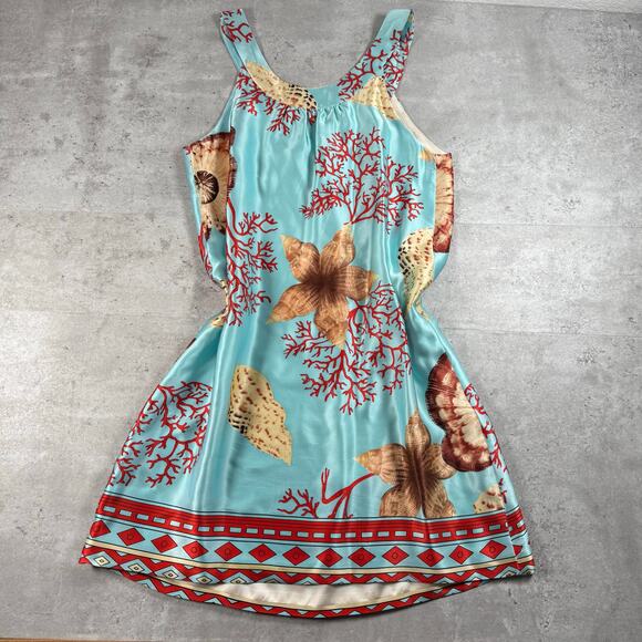 Weezel London silk sleeveless dress sea shell and starfish print mini dress - Picture 4 of 9